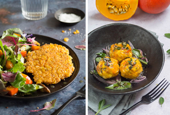 Rezepte der Oktober-Ausgabe Linsenschnitzel und Kürbisknödel