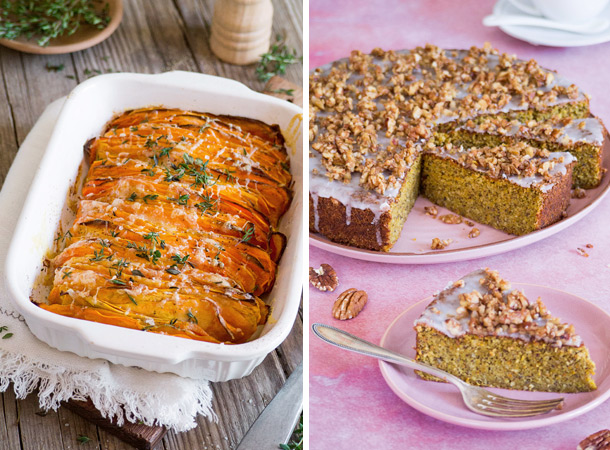 Rezepte von Assata Walter Süsskartoffel-Gratin und Kürbiskuchen