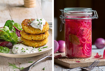 Hirse-Bratlinge und eingelegte Zwiebeln Rezepte