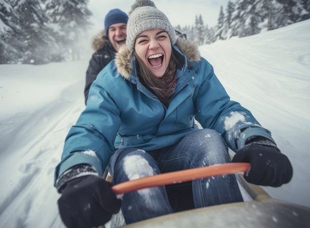 Bewegung ist auch im Winter wichtig (Foto: 123RF/alfamax76) Frau beim Schlittenfahren