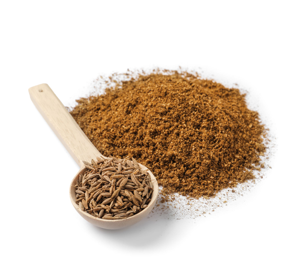 Kreuzkümmelfrüchte und Pulver (Cumin)