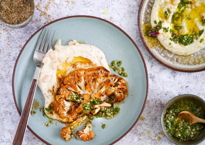 Blumenkohlschnitzel mit Bohnenbüree Blumenkohlschnitzel mit Bohnenbüree