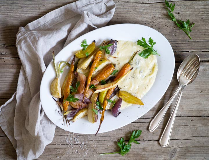 Gorogonzola-Polenta mit Ofengemüse