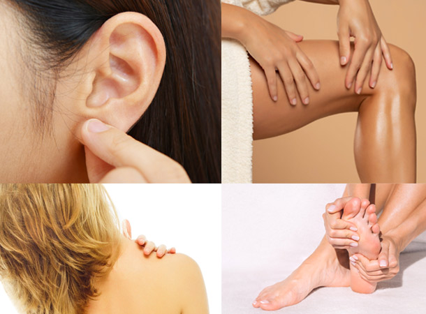 Selbstmassage: Nacken, Ohr, Füsse und Oberschenkel