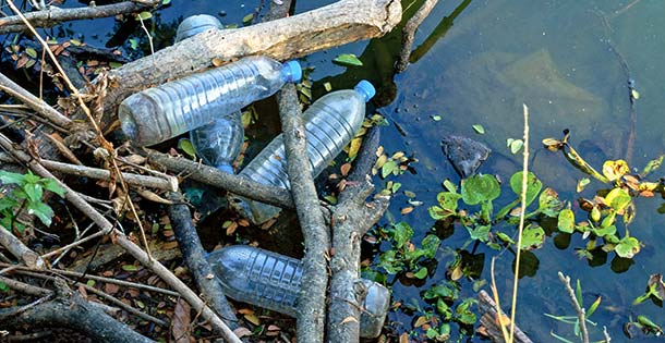 A.Vogel, Planet Wasser Wasservermutzung: Flaschen im Fluss (Foto: 123RF, S Rakin)
