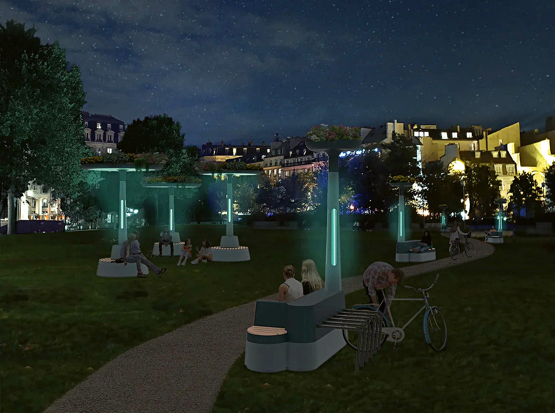 Zukunftsidee: Beleuchtung mit Biolumineszenz (Visualisierung: Glowee Projection ville Shadee)